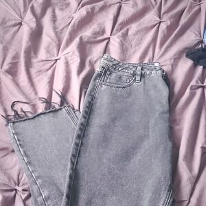 Vigoss Gray Washed Straight Leg Jeans with Raw Hem